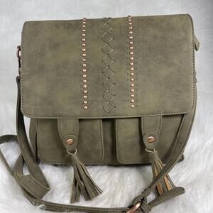 Olive Green Women's Crossbody Bag with Tassel Detail